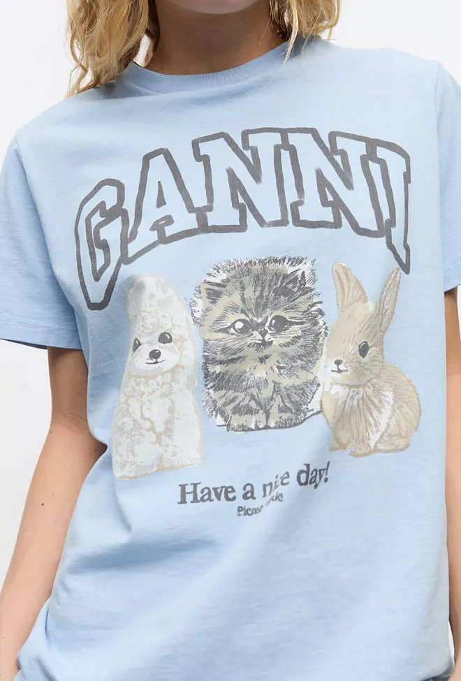 GANNI Basic Cotton Jersey Animals Relaxed T-Shirt Chambray Blue t-skjorte 4