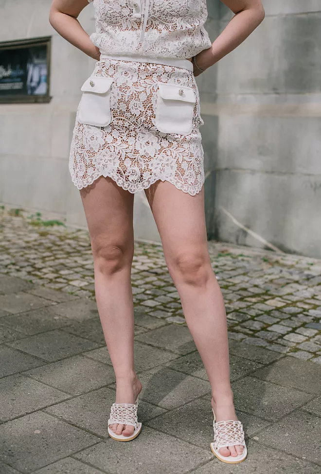 Self-Portrait White Cord Lace Mini Skirt 