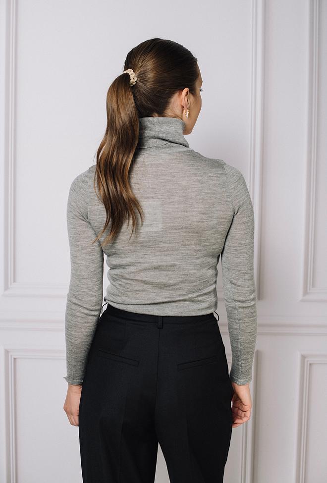 The Product Merino Polo Sweater Grey Melange pologenser 6