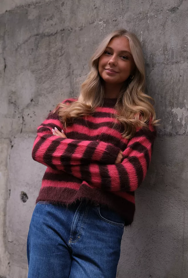 American Vintage Bymi Sweater Burgundy and Hortensia Stripes genser