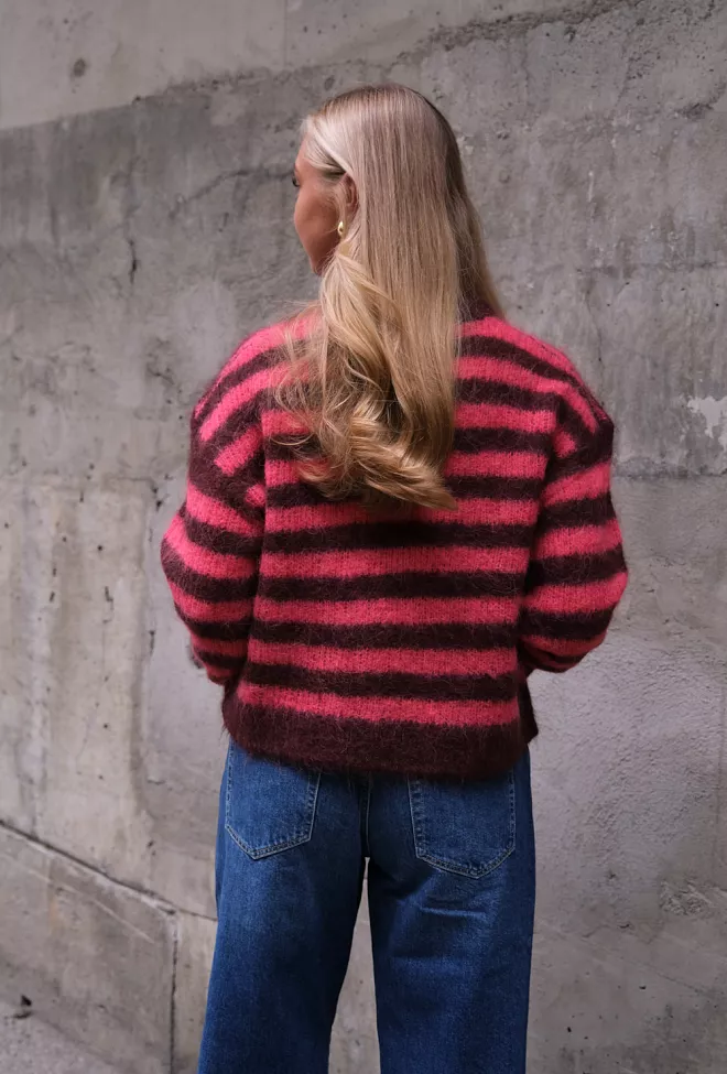 American Vintage Bymi Sweater Burgundy and Hortensia Stripes genser 4