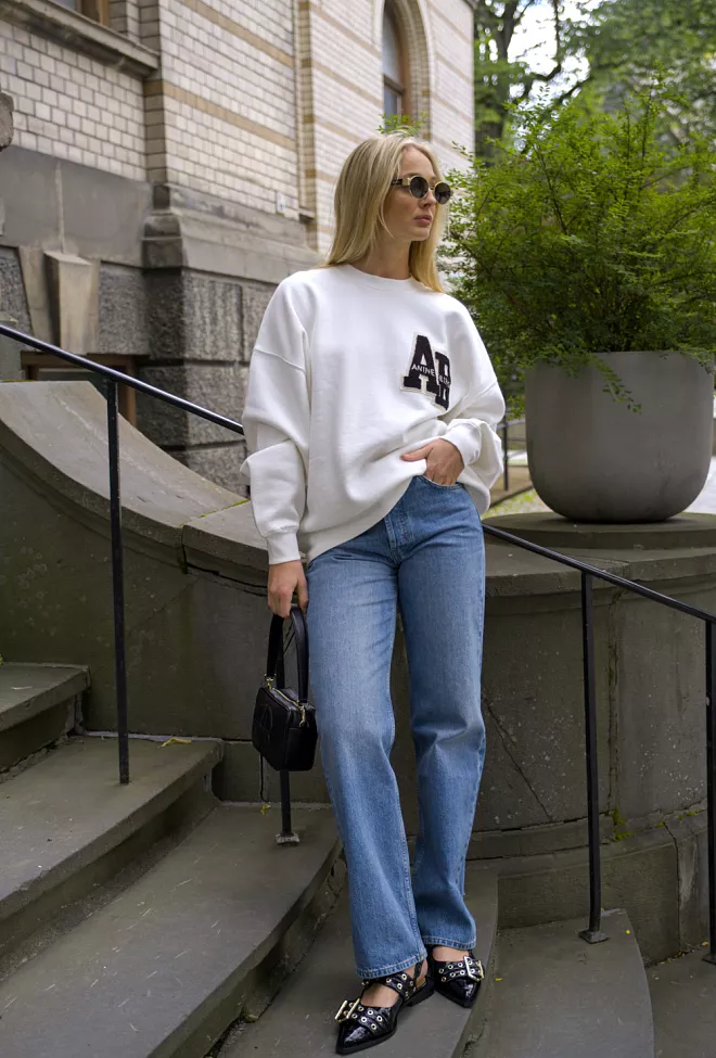 ANINE BING miles sweatshirt letterman off-white genser 6