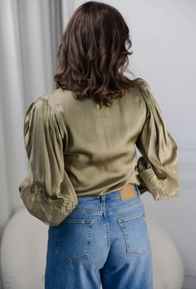 bytimo satin lace shirt olive bluse grønn 3