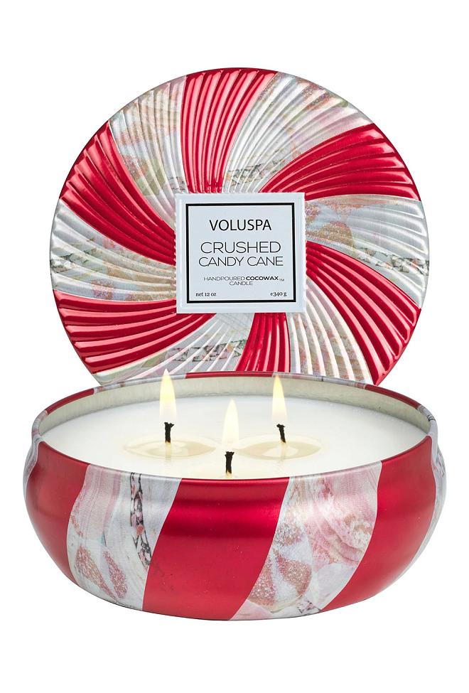 Voluspa 3-Wick Tin Candle Crushed Candy Cane 40t