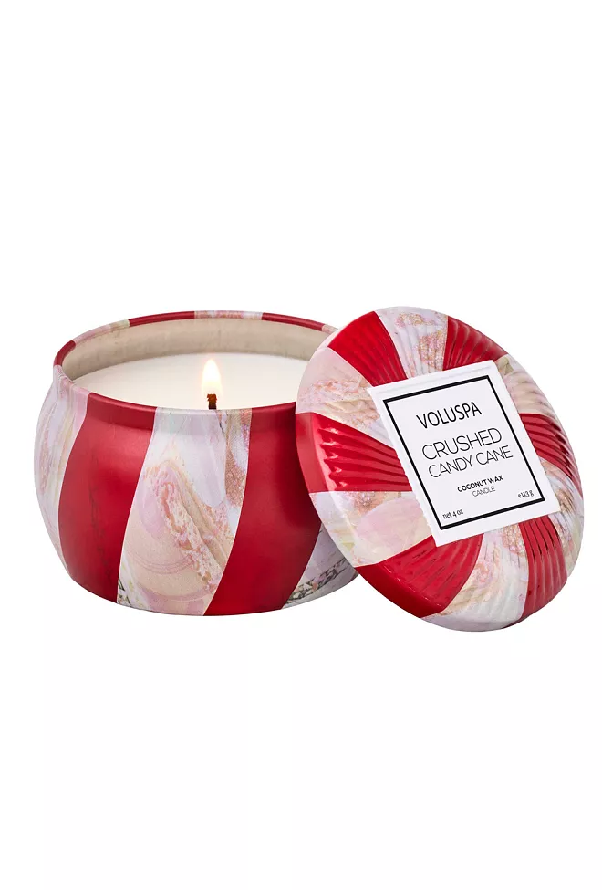 Voluspa Mini Tin Candle Crushed Candy Cane 25t 2