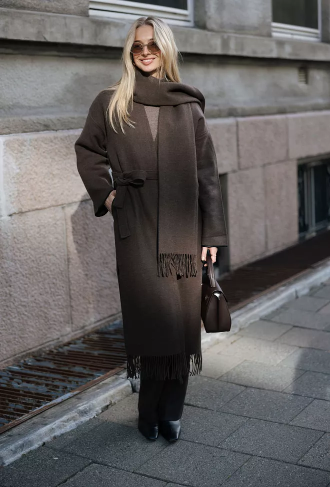 Eliza Lambswool Coat Brown Melange ullkåpe 1