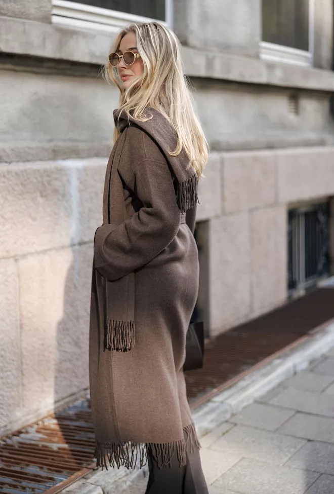 Eliza Lambswool Coat Brown Melange ullkåpe 6