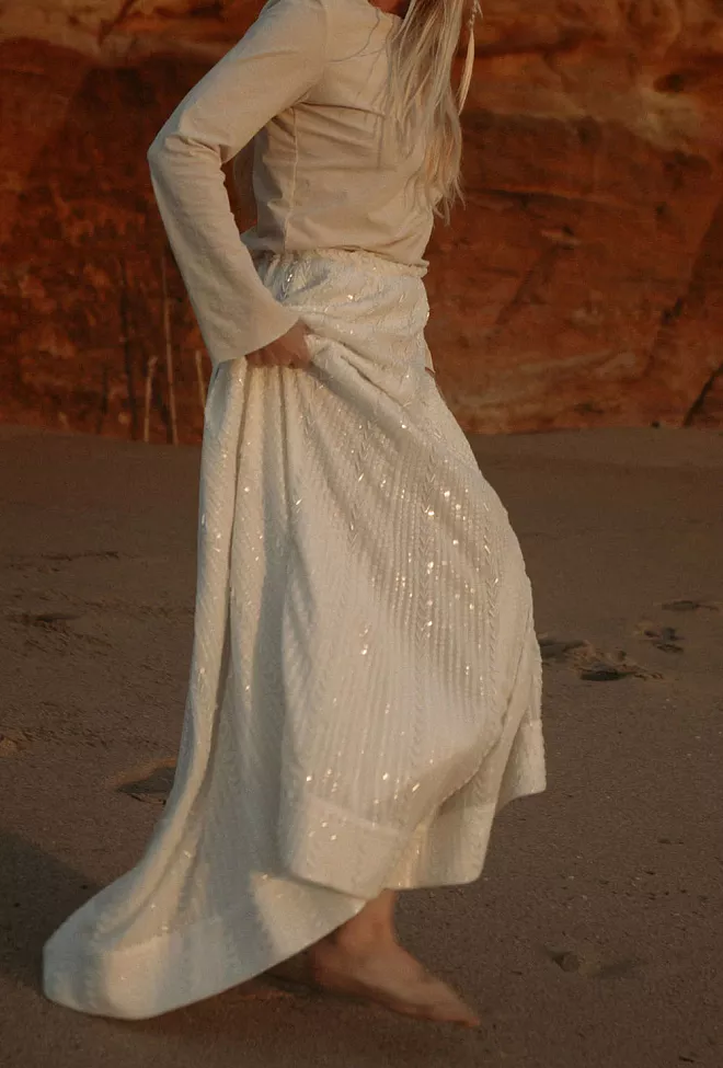 Confettibrid Extraordinary Long Sequins Skirt Offwhite maxiskjørt