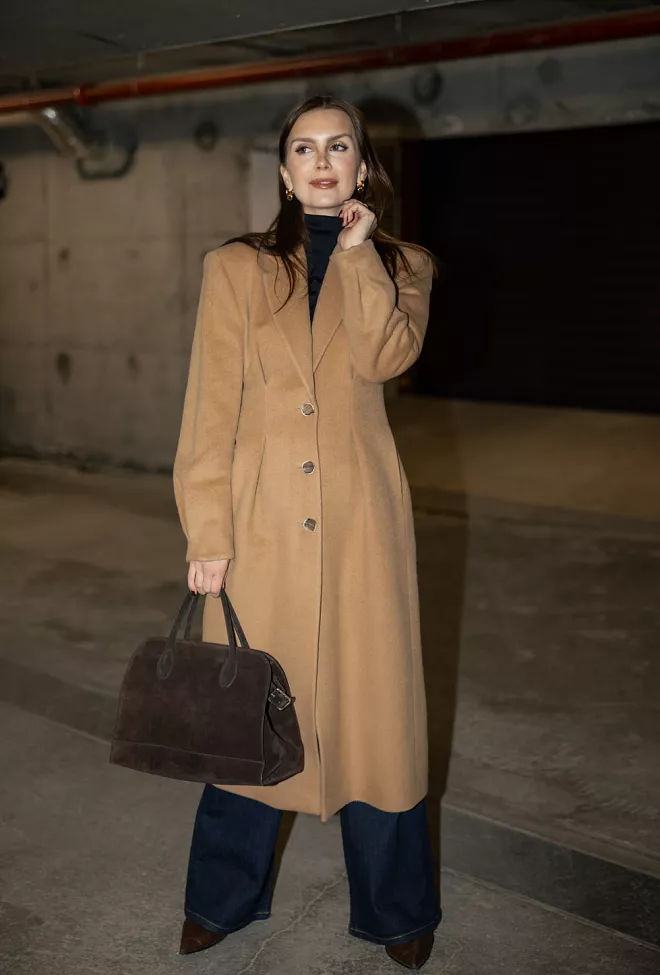 Dagmar Cinched Coat Camel ullkåpe