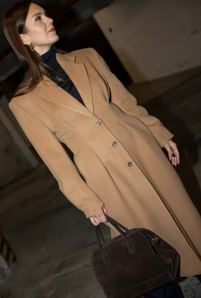 Dagmar Cinched Coat Camel ullkåpe 4