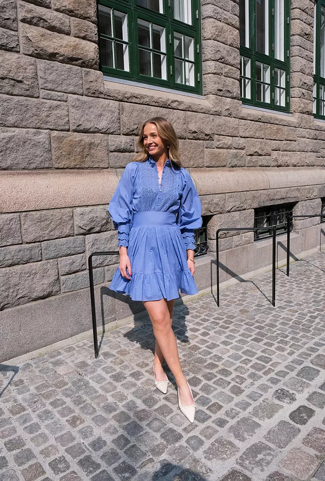 byTiMo Cotton Slub Mini Dress Dusty Blue minikjole 2