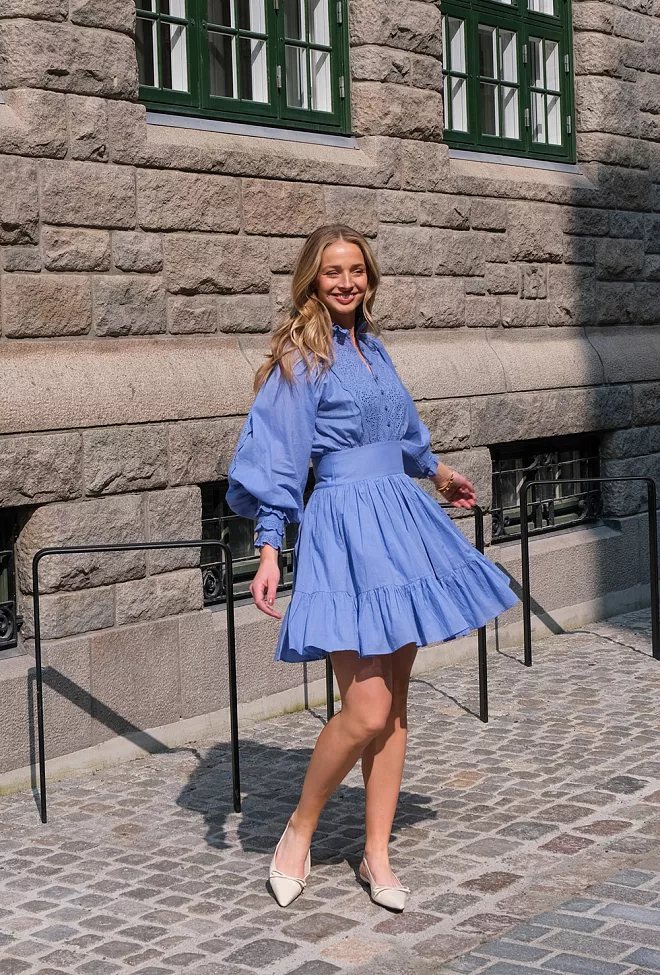 byTiMo Cotton Slub Mini Dress Dusty Blue minikjole 4