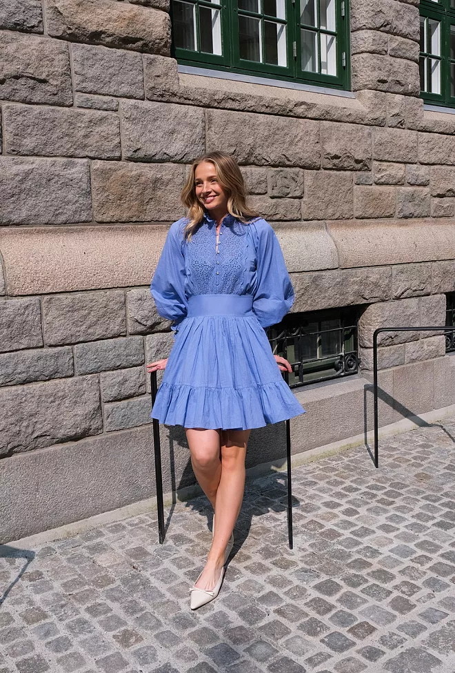 byTiMo Cotton Slub Mini Dress Dusty Blue minikjole