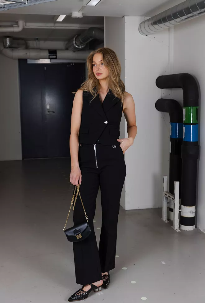 GANNI Bonded Crepe Pants Black dressbukse 2