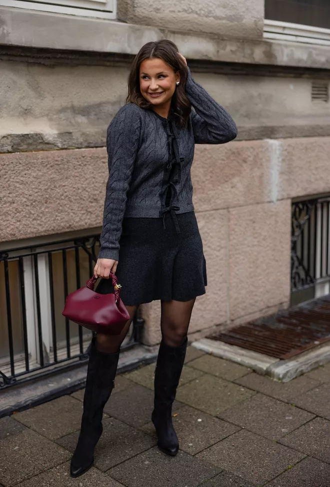 Cashmere Mix Tie String Cardigan Phantom grå 4
