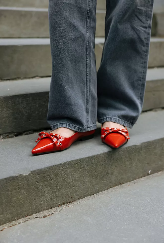 Ganni Eyelets Jewel Ballerina Naplack Racing Red ballerinas 2