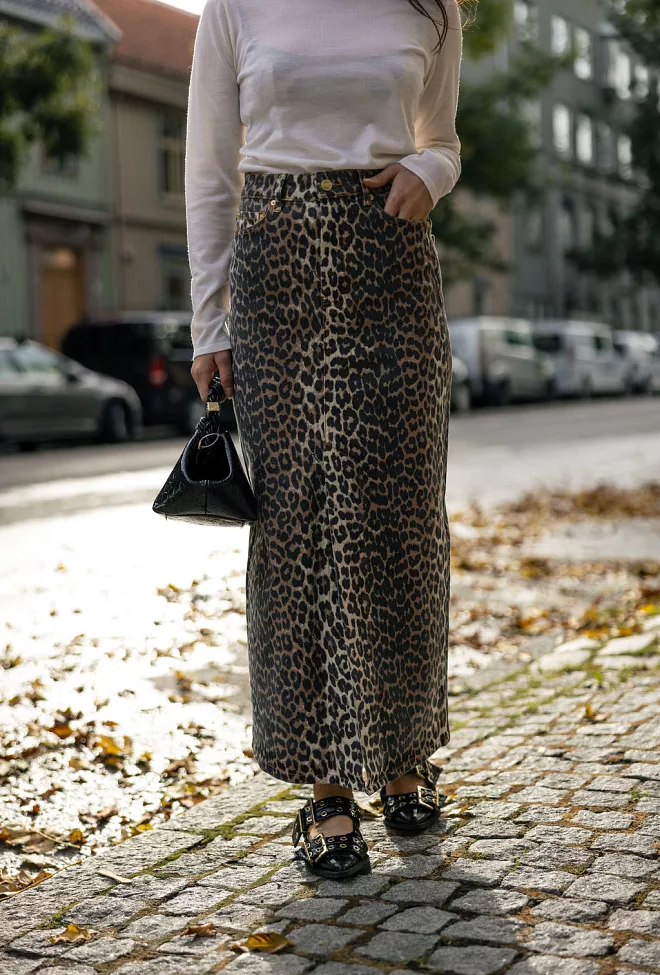 ganni Print Denim Maxi Slit Skirt Leopard skjørt 1