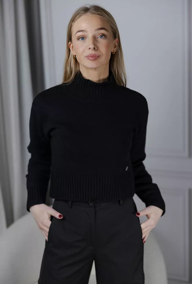 Holzweiler Wool Cropped Turtleneck Black genser