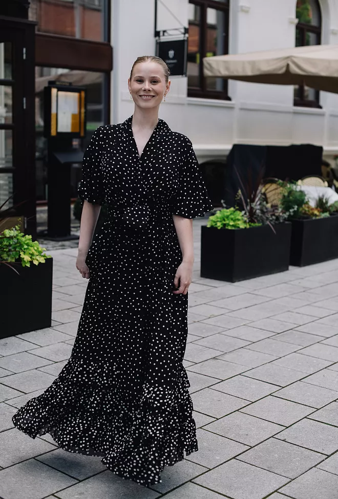 Confettibird Long Frill Dress Black Dot maxikjole 