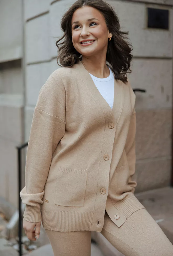 lune active olly button cardigan camel 1