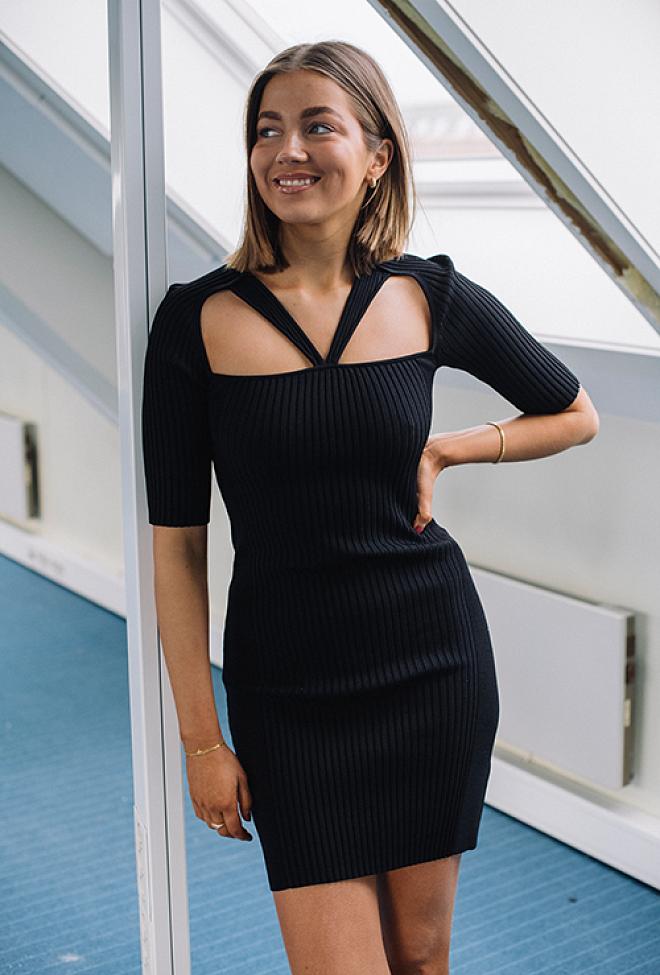 GANNI Melange Cut Out Mini Dress Black minikjole