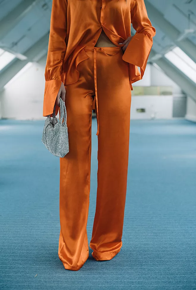 Woera Palazzo Pant Orange Silk silkebukse