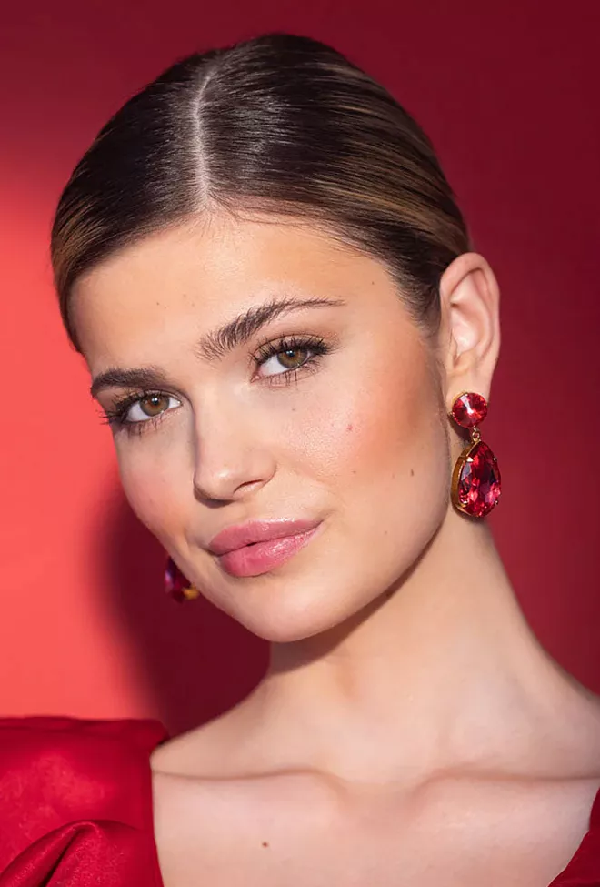 Caroline Svedbom Perfect Drop Earrings Gold Mulberry Red