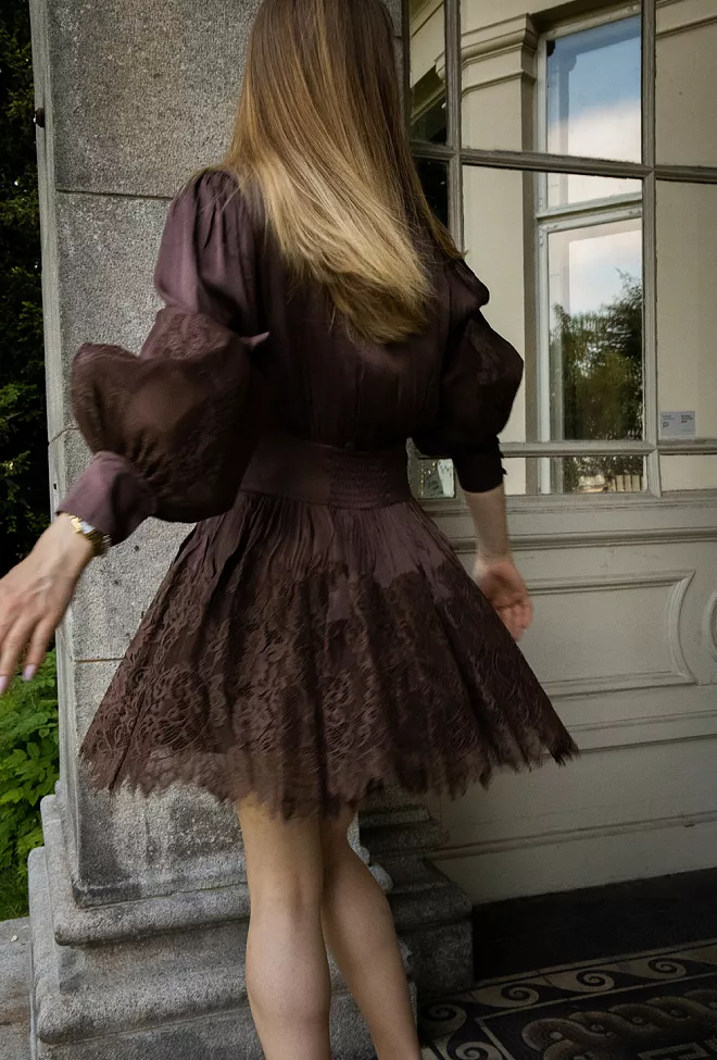 bytimo Satin Lace Dress Brown kjole 4