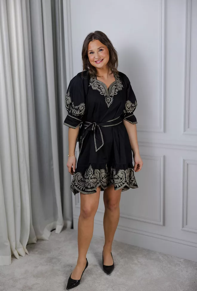 Scarlett Poppies Philosophy Dress Onyx Black/Gold Embroidery kjole 4