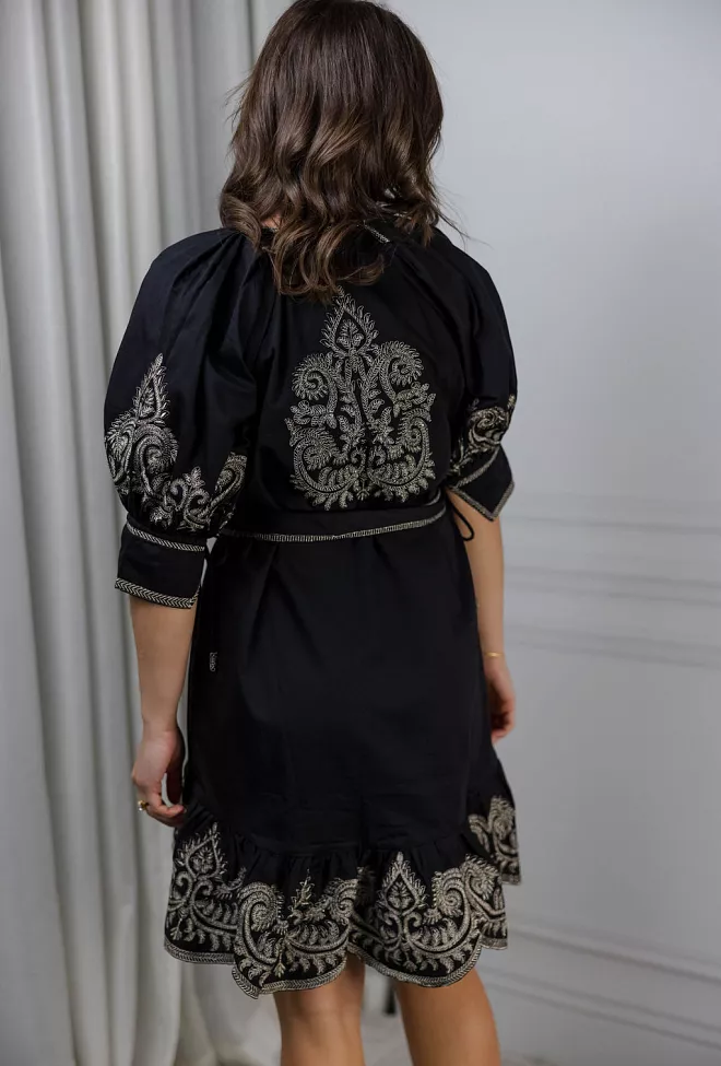 Scarlett Poppies Philosophy Dress Onyx Black/Gold Embroidery kjole 8