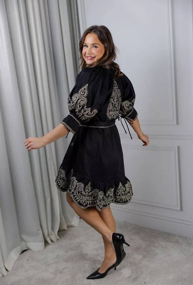 Scarlett Poppies Philosophy Dress Onyx Black/Gold Embroidery kjole 5