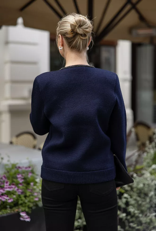 self-portrait embellished knit cardigan navy 