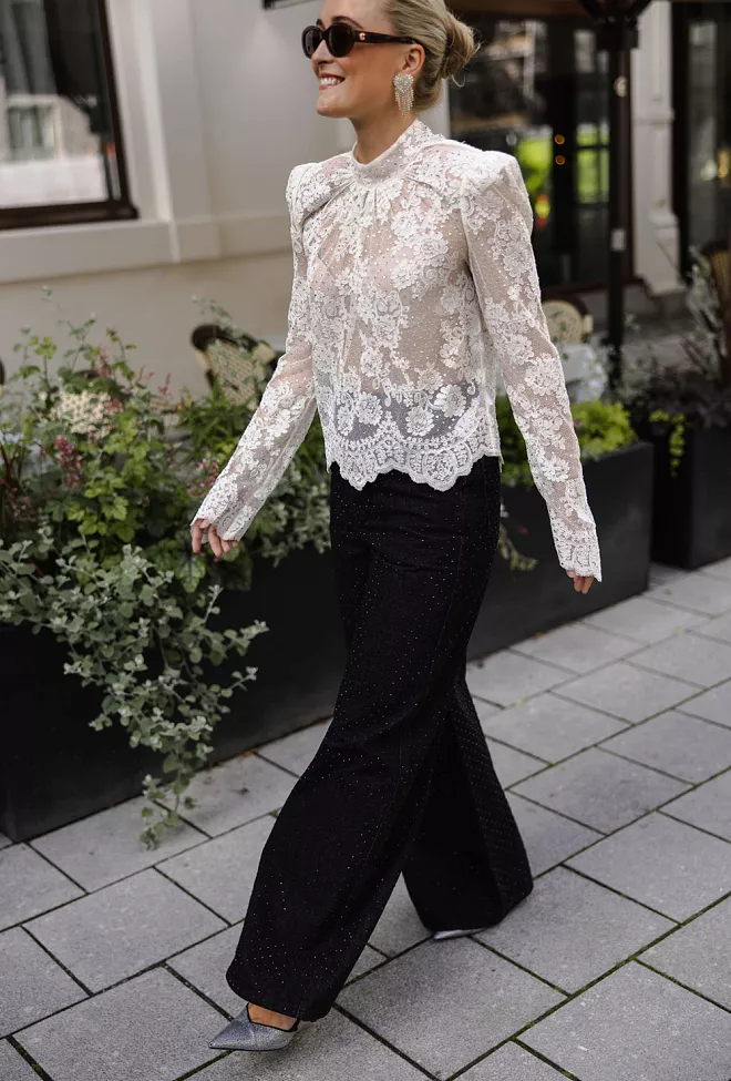 Self-Portrait Rhinestone Lace Top White bluse 8