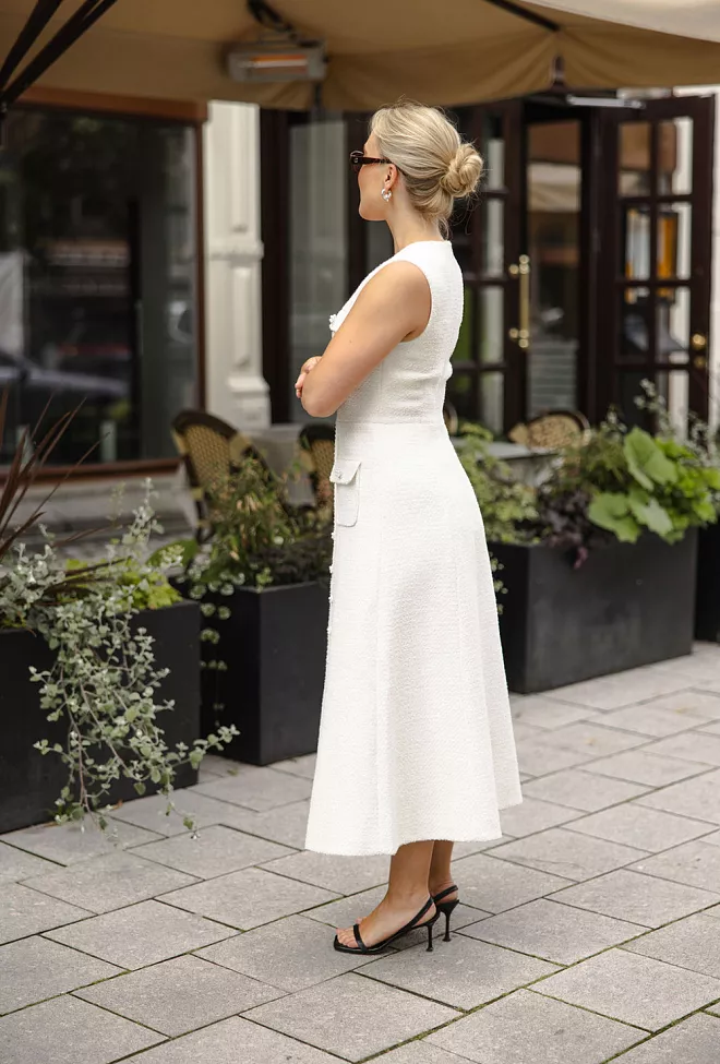 Self-Portrait Tinsel Boucle Buttoned Midi Dress Cream kjole 5