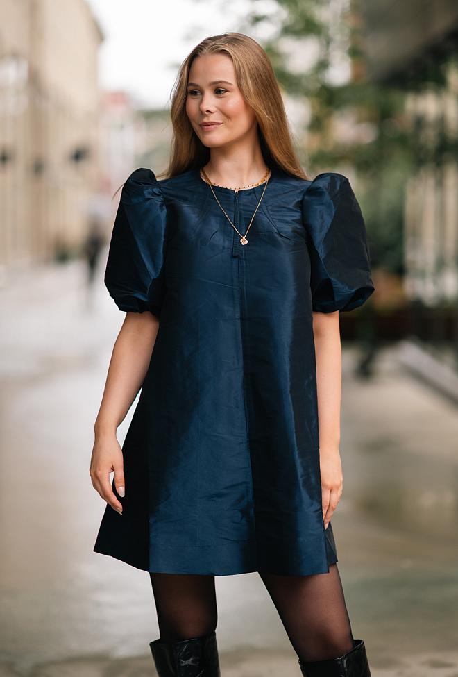 GANNI Shiny Taffeta Mini Dress Sodalite Blue kjole