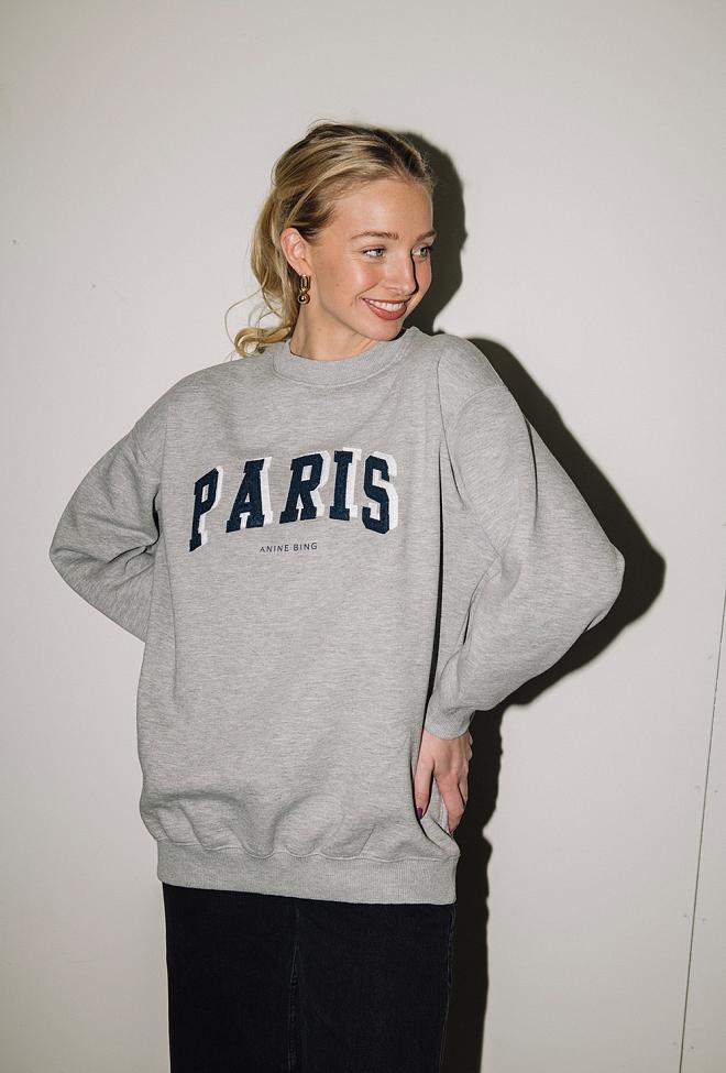 Anine Bing Tyler Paris Sweatshirt in Heather Grey