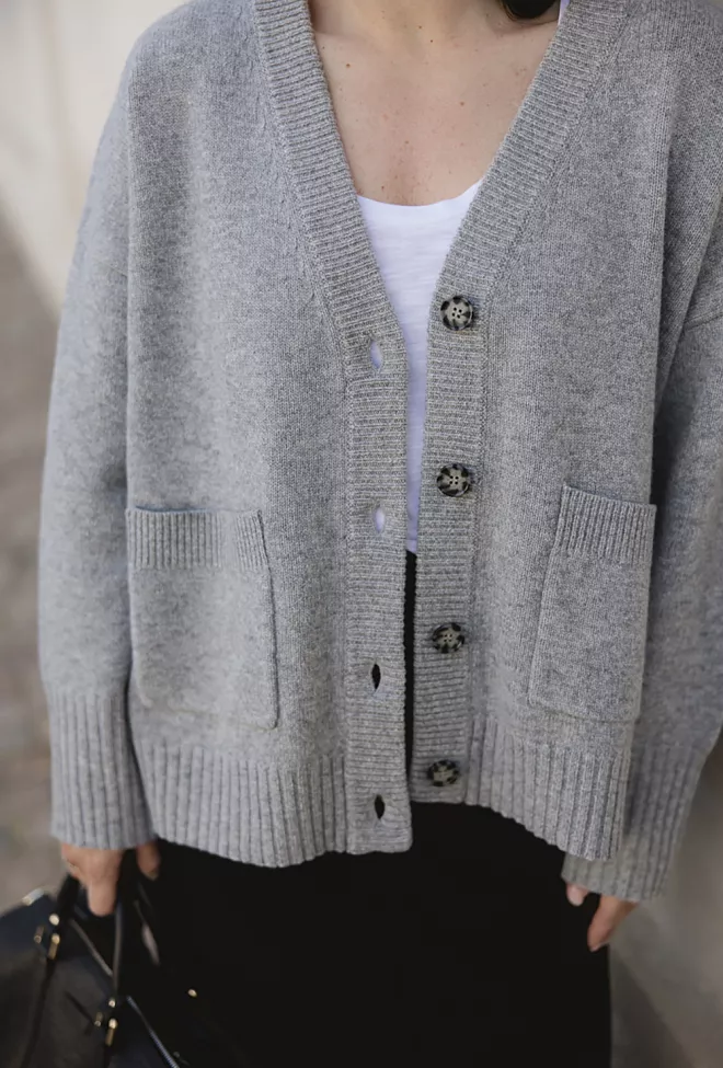 HiiL Studio Valentina Cardigan Grey Melange strikket jakke 2