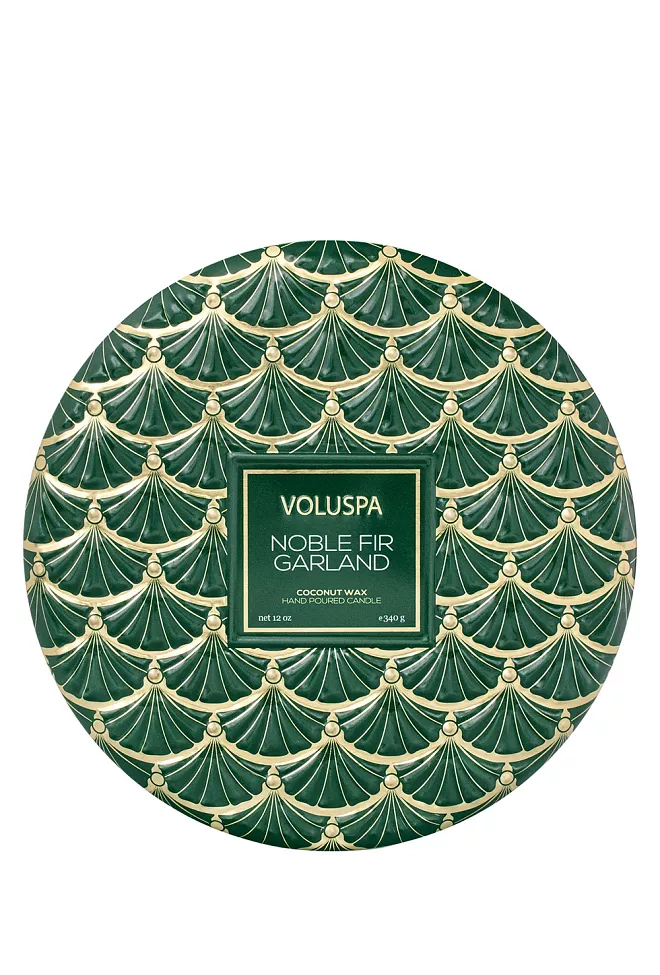 Voluspa 3-Wick Tin Candle Noble Fir Garland 40t 