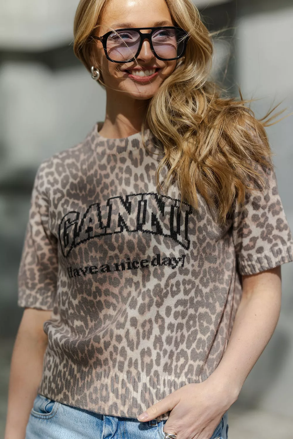Graphic Wool Mix Printed Leopard T-Shirt Leopard | Carma