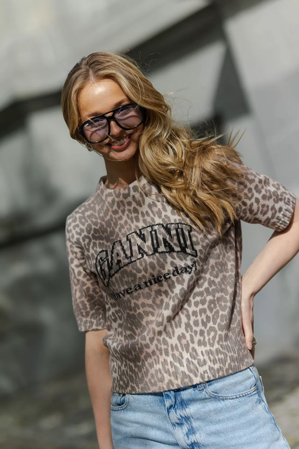 【GANNI】Leopard Wool Mix T-shirt ウール ミックス Tシャツ Leopard Leopard Wool Mix T-shirt | GANNI US